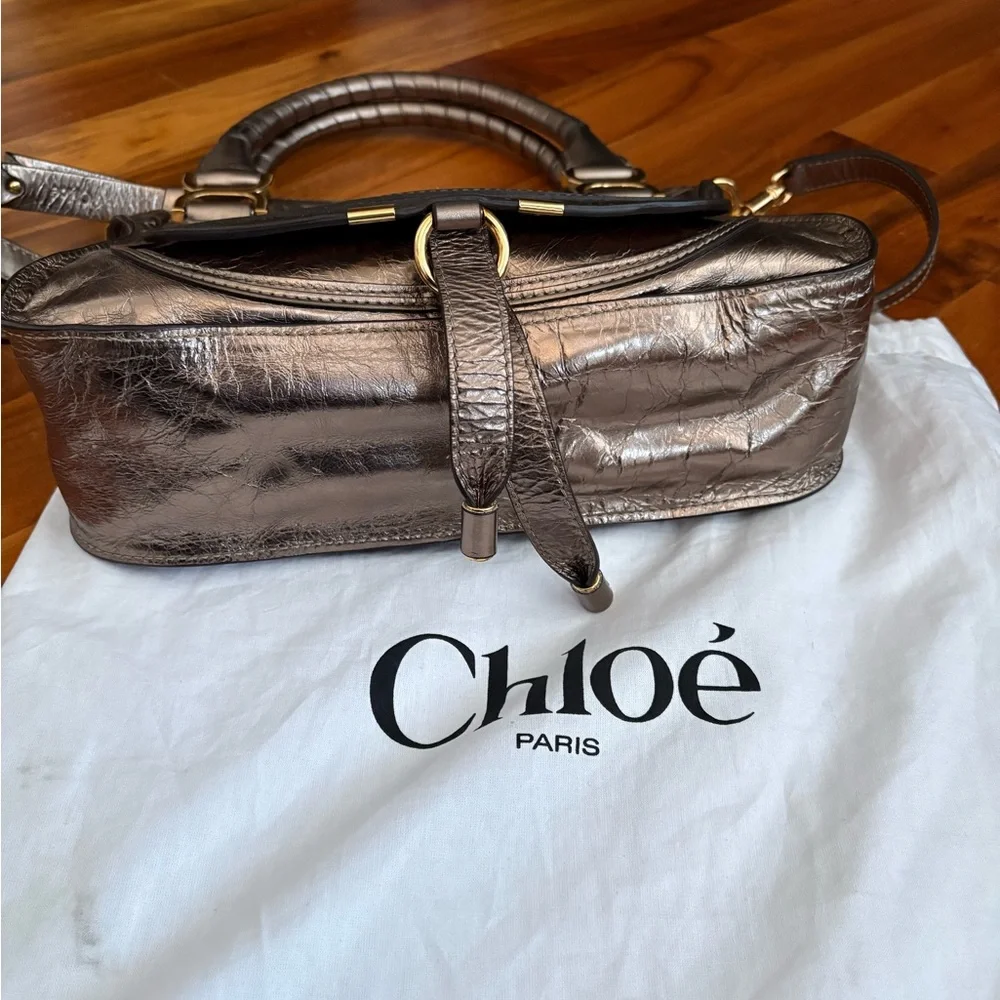 Chloe Small Marcie Metallic Bronze/Gold Crossbody Satchel, NEW - Picture 4 of 17